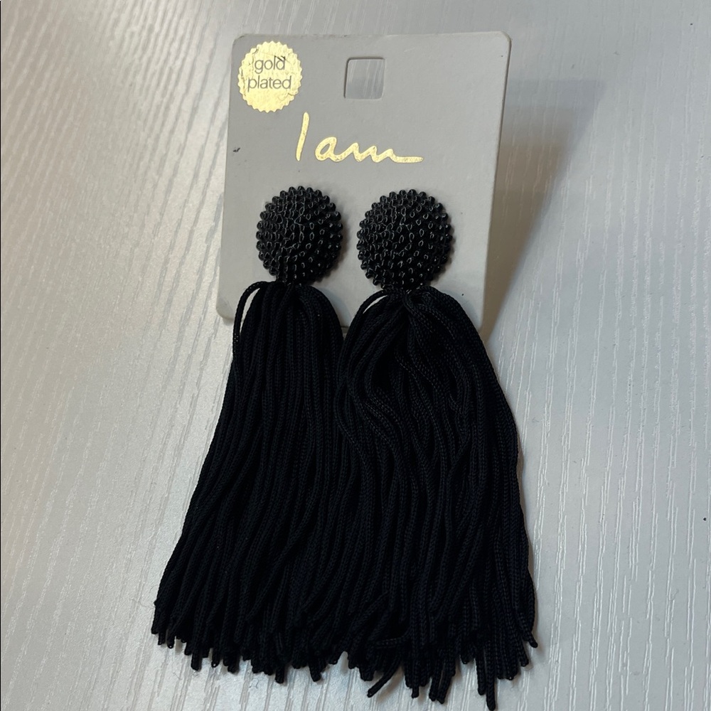 Gold Plated Black Tassel Earrings
